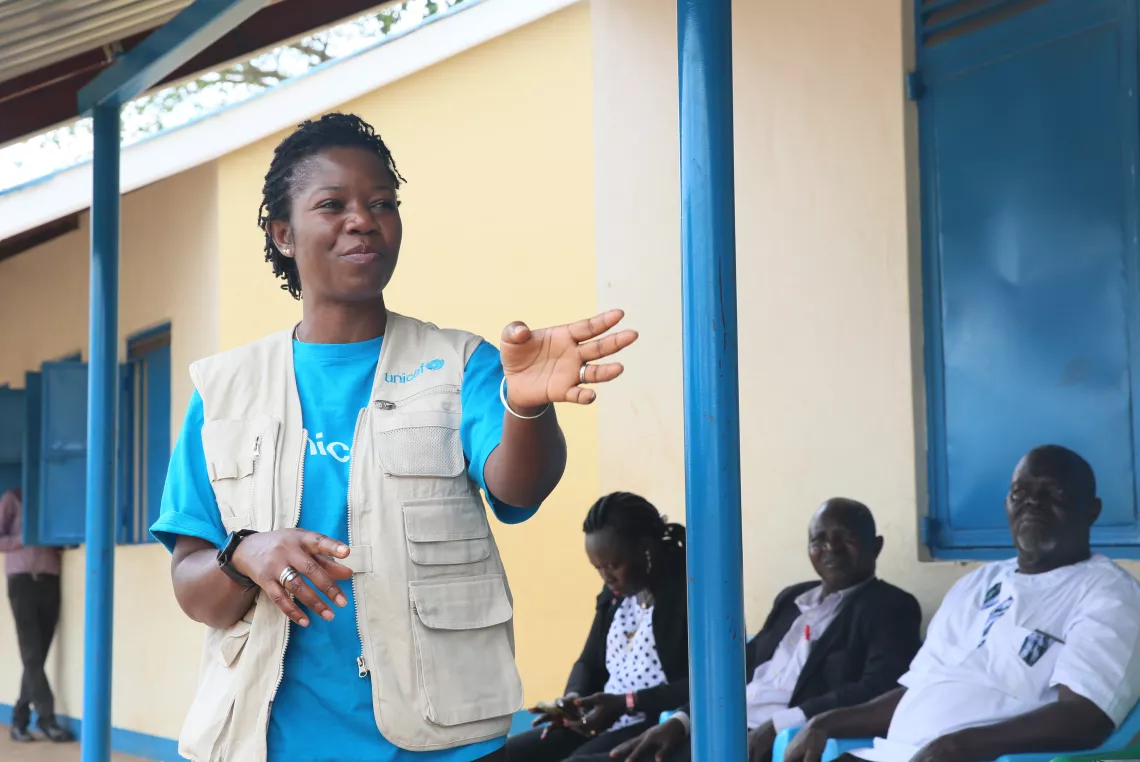 UNICEF South Sudan chief of Education speaking to schools administrators.