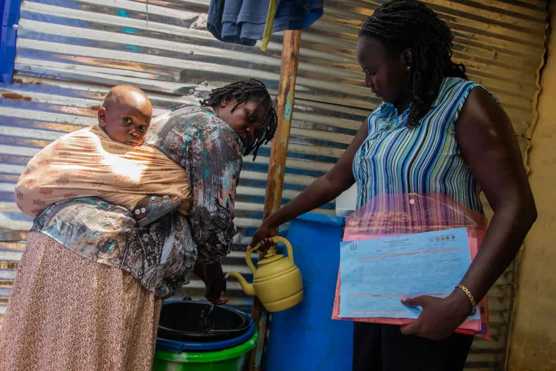 Linda Washes her hands before administering the oral polio vaccine, helping maintain hygiene 