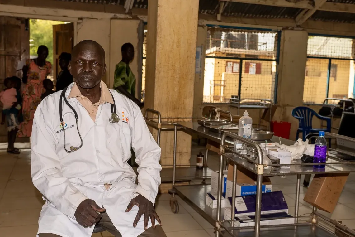 Dr Samuel Majok is sitting in the pediatric ward of the Bor hospital in South Sudan