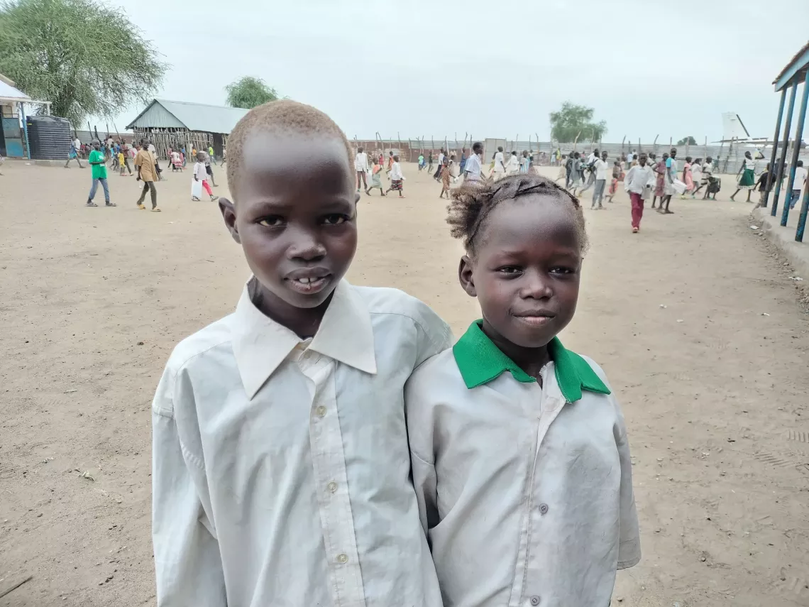 Children are on the playground at primary school in South Sudan.