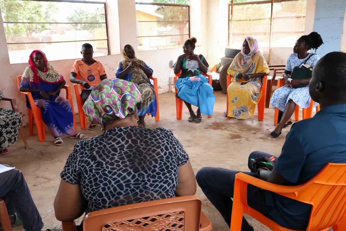 educator discussion for the community care programme in a classrom in Lokoloko Wau, South Sudan