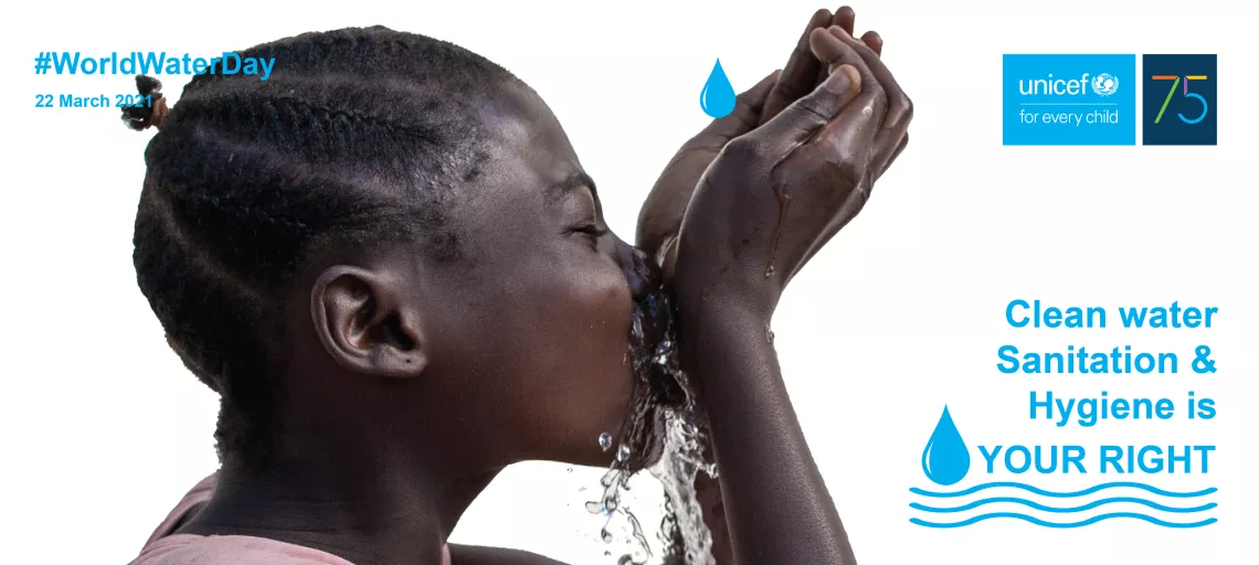 A young girl drinks clean water from a kiosk.