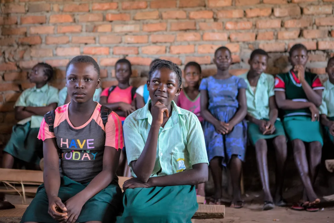 girls are sitting in the classroom in a school in Yambio South Sudan