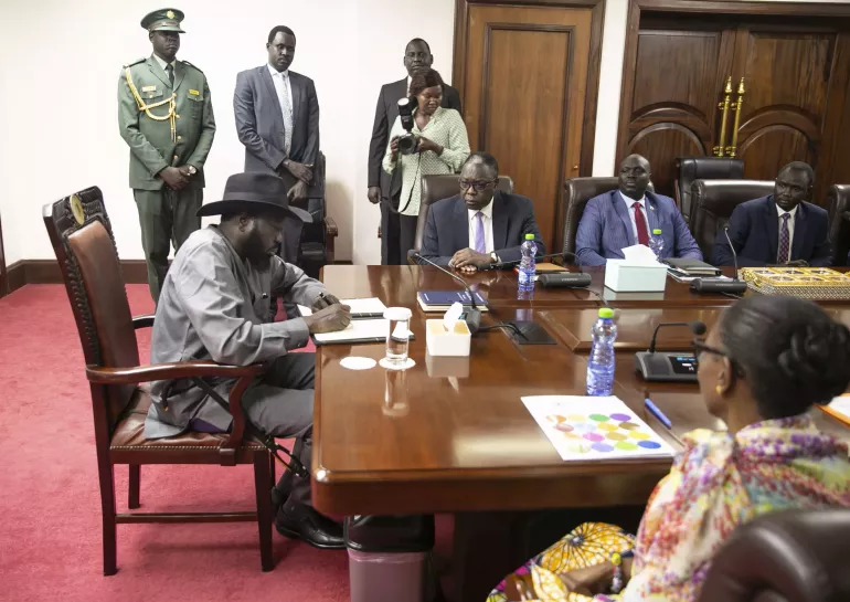South Sudan President H.E Salva Kiir Mayardit signing the WASH COMPACT