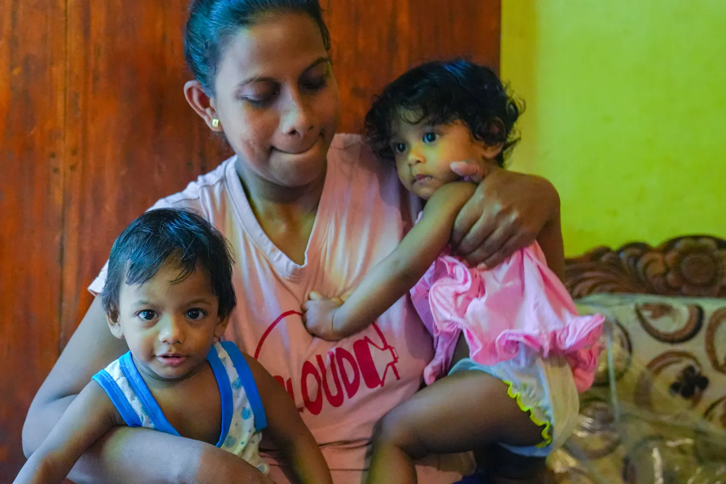 Damayanthi with her one-year-old twins