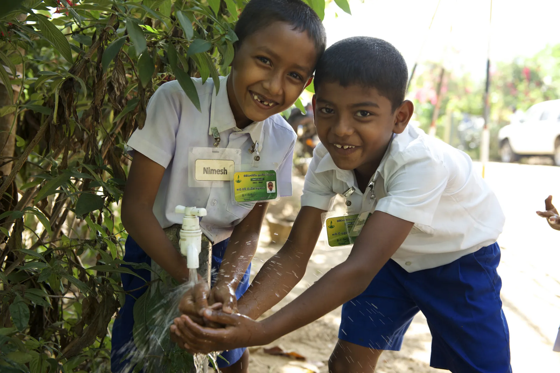 School children washing their hands