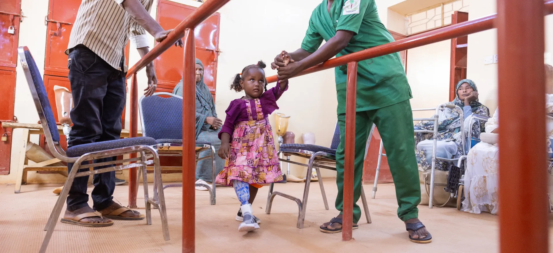 5-year-old Aisha visits the prosthetics centre for rehabilitation services including an artificial limb.