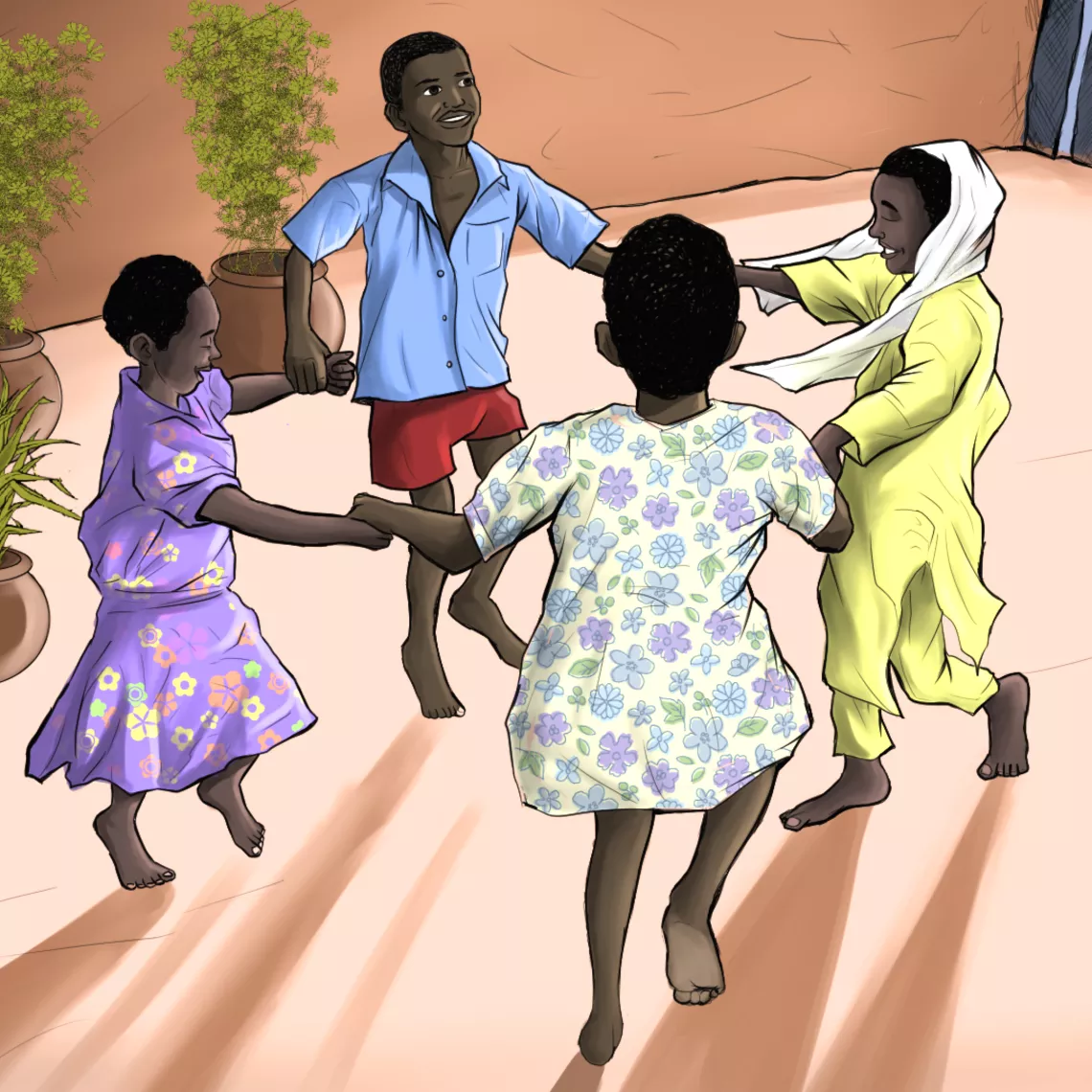 illustration of children playing in Sudan 