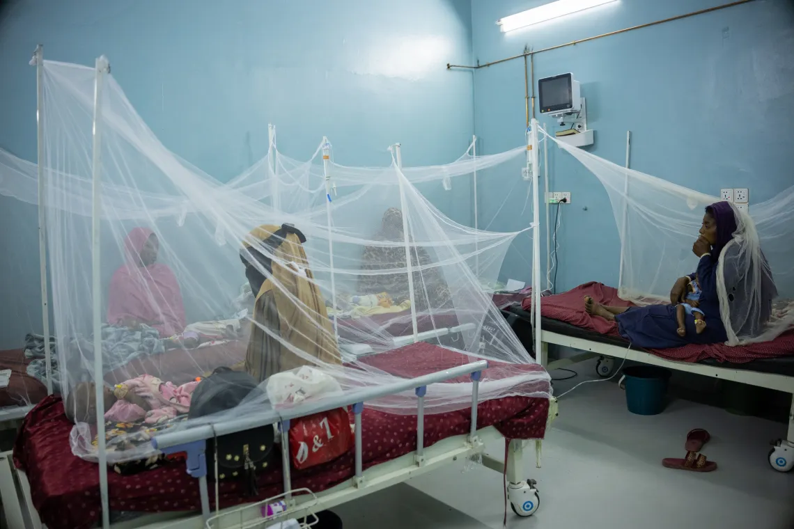 mothers look after their children who are suffering from severe acute malnutrition (SAM) and admitted in the stabilization centre in Albuluk hospital, Khartoum State.