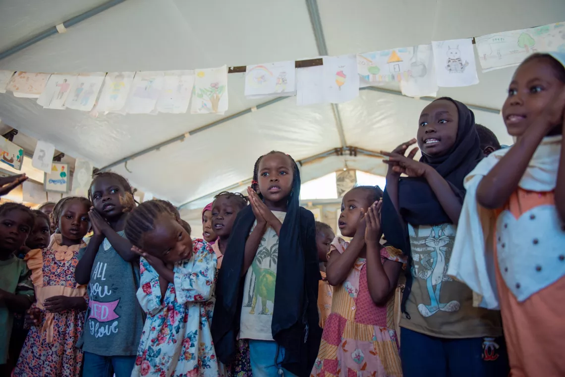 child friendly spaces, CFS, safe environments for children affected by conflict, play, psychosocial support, heal, drawing, Sudan, UNICEF, 