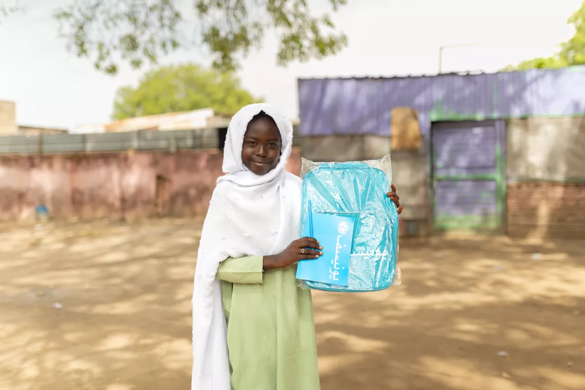 back to school campaign, education supplies, EU, European Union, education in emergencies, UNICEF education supplies, backpacks, notebook, pencils, pens, girls' education, girls, Sudan, UNICEF
