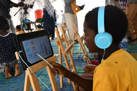 child friendly spaces, e-learning centres, conflict, displaced children, play, fun, learning, digital learning, UNICEF, Sudan, internally displaced children