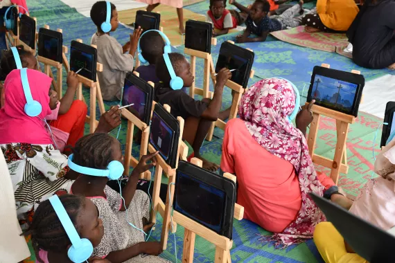 child friendly spaces, e-learning centres, conflict, displaced children, play, fun, learning, digital learning, UNICEF, Sudan, internally displaced children