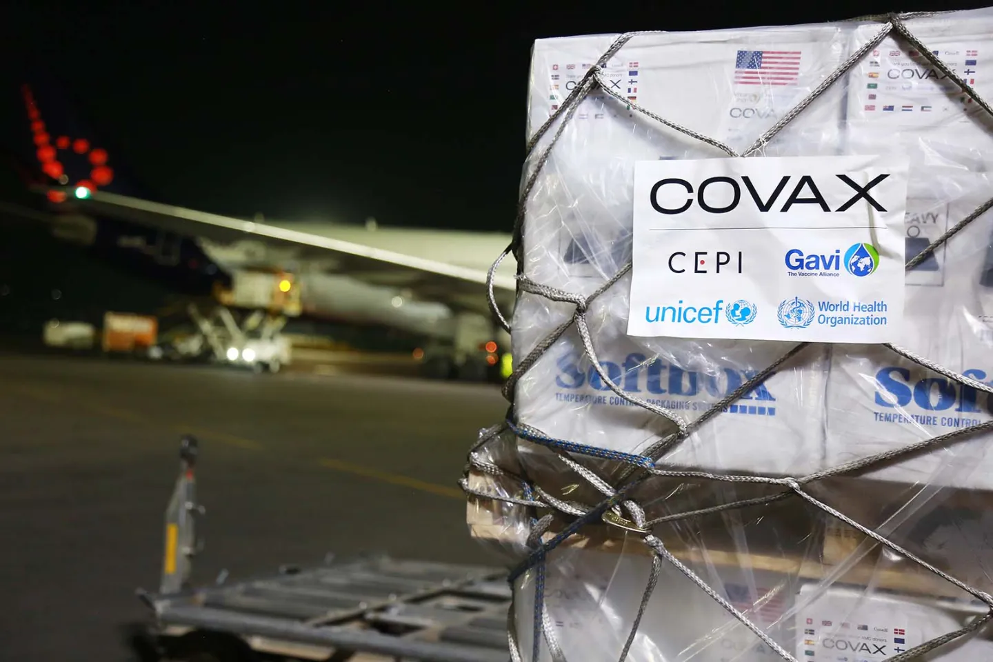 COVID-19 vaccines procured by the COVAX Facility arrive at the airport in Kigali in Rwanda. 