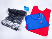 Tabards, volleyball net, whistle and armbands