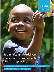 A smiling boy in the cover of a supply chain technical assistance publication 