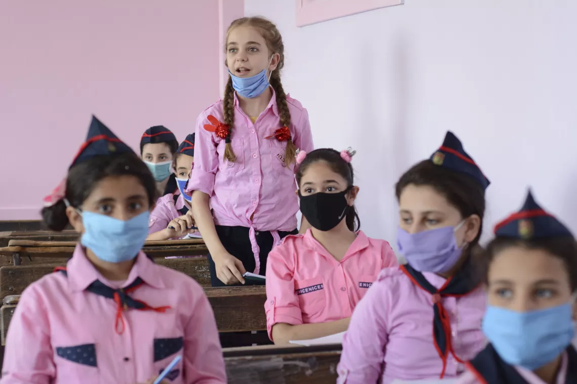 student girls in classroom