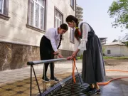 girls washing hands