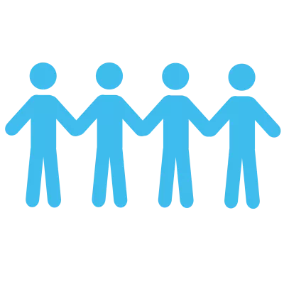 A graphic of 4 people are holding hands with each other.