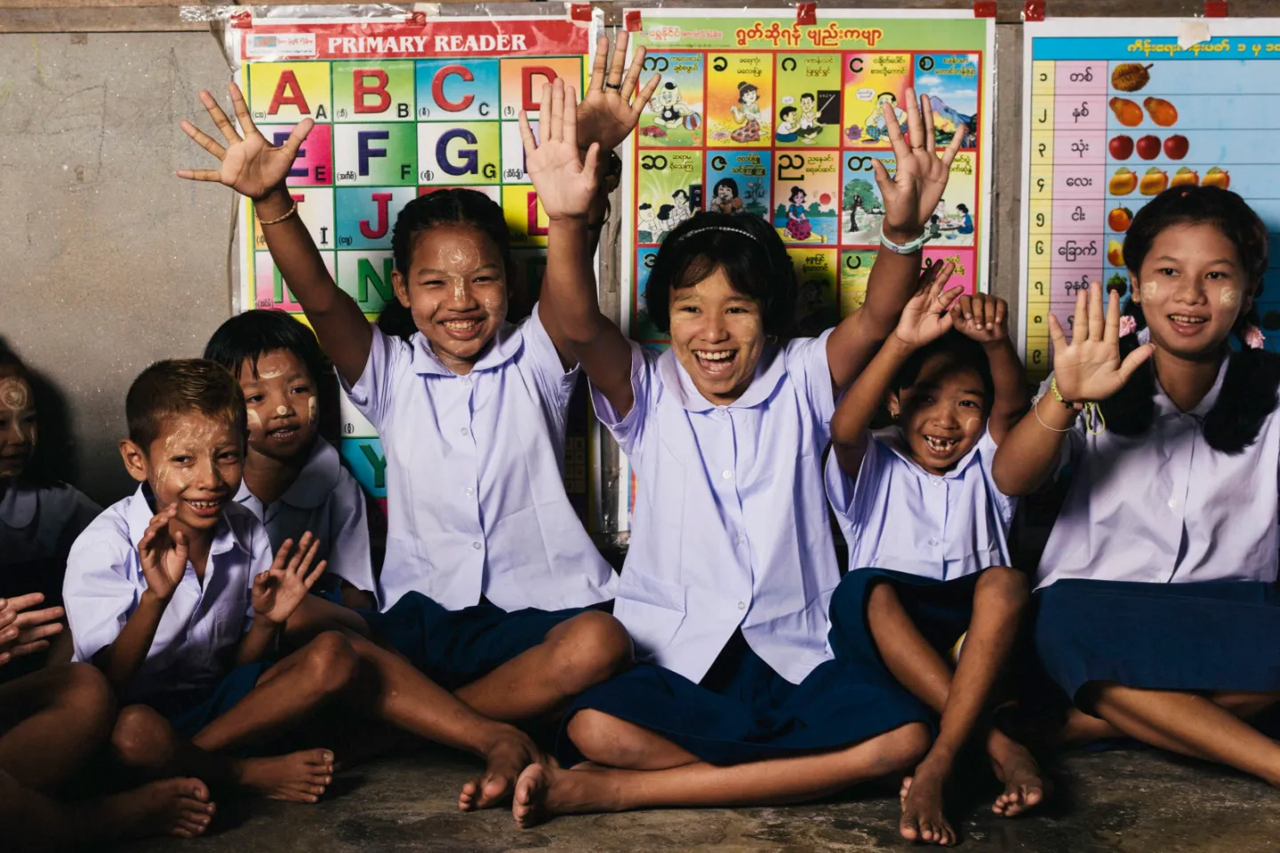 Migrant children in their student uniform