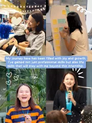 ภาพสี่รูปของมะนาว: อุ้มเด็ก, เขียนโพสต์อิทบนกระดาน, ยิ้มแย้ม, และพูดผ่านไมโครโฟน ข้อความกล่าวถึงความสุขและการเติบโตที่เธอได้รับ ซึ่งจะเป็นสิ่งที่ติดตัวเธอไปไกลว่าช่วงที่จบการฝึกงานที่ยูนิเซฟ