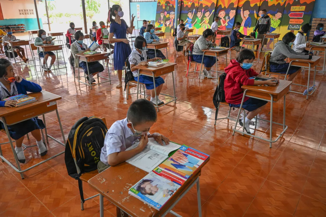 A classroom on the first day of school reopening in Tak after COVID-19 lockdown.