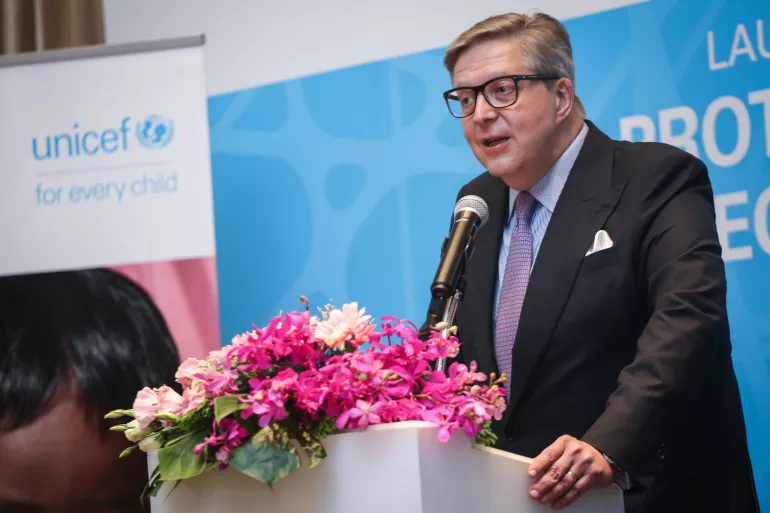 &bull;	H.E. Mr. Pirkka Tapiola, Ambassador, European Union to Thailand speaks a remark at the event
