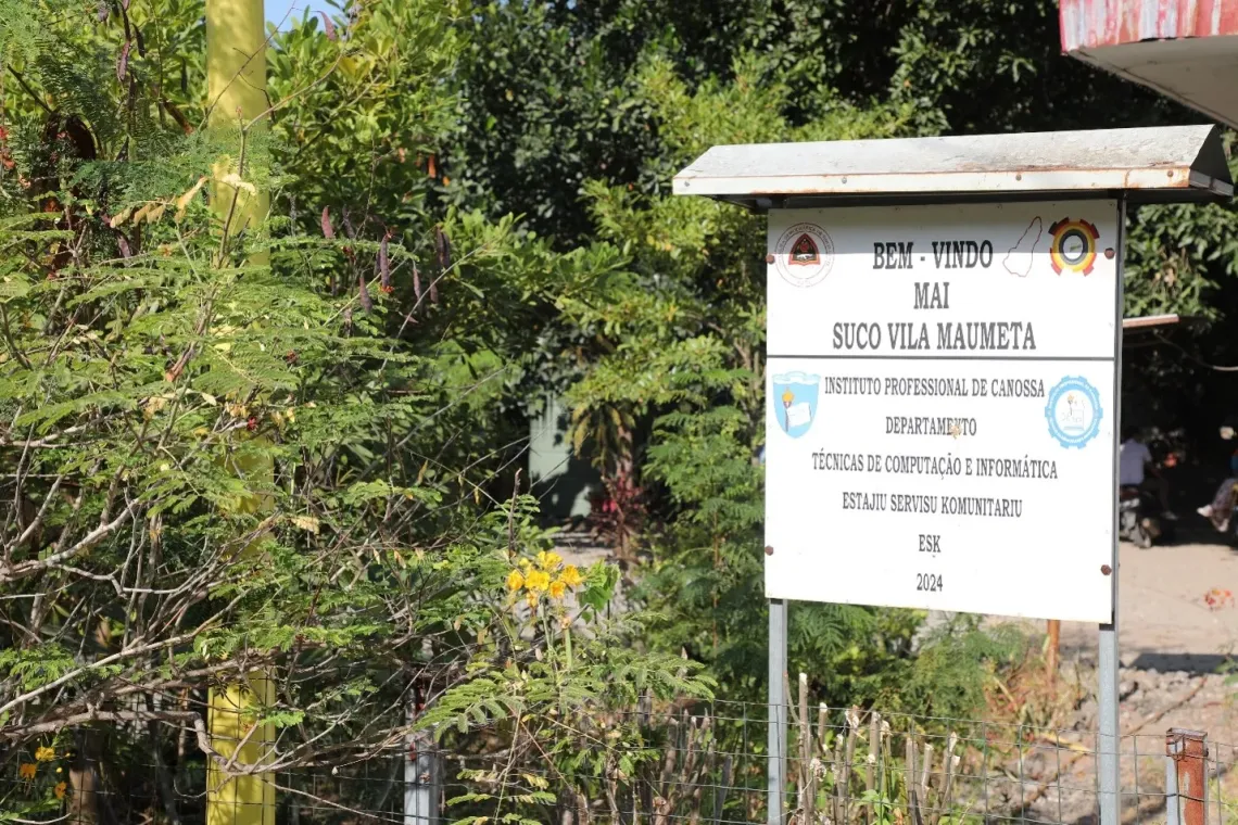 New electrical infrastructure at the Xefi Suco Community Centre (yellow, left side) helps connect the office to the solar power system. 
