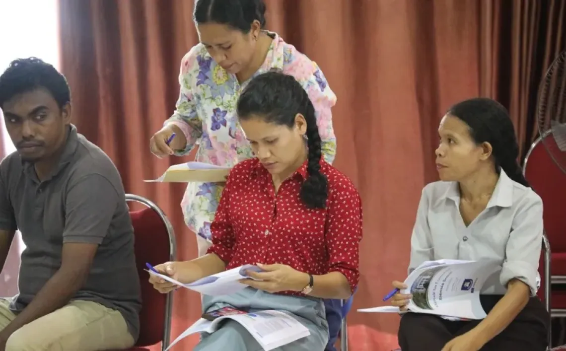 Adriana Rodrigues participates in the Training of Trainers (ToT) for the Grade 8 New Curriculum at INFORDEPE, Dili. 