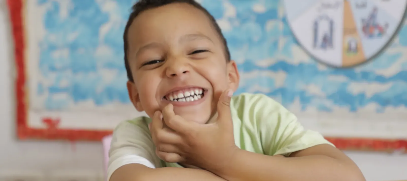 Portraits of a smiling child in a nursery in Borj Louzir, Ariana. 