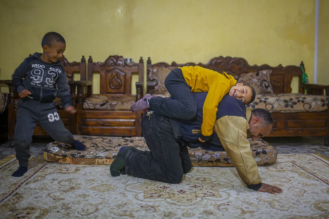 &ldquo;I teach them [other fathers] that hitting the kids can&rsquo;t and never will help them calm down. I tell them about how I play with my kids each night at home. Playing is the most important thing. It&rsquo;s the best way to make the child feel loved.&rdquo; Says Nassereddine.  / Balta, Jendouba. 2021.