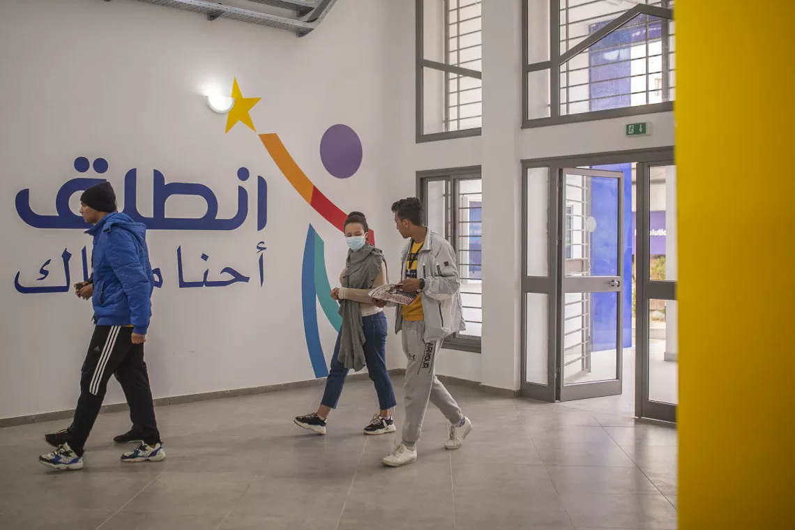The Second Chance Center for Guidance and Reintegration in Bab El Khadra serves Tunisian children between the ages of 12 to 18 who left school, giving them the opportunity to catch up on their studies and return to school, or to pursue vocational training./ Bab El Khadra, Tunis. 2021.