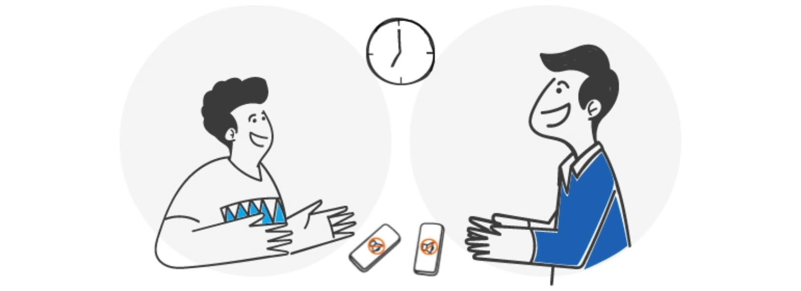Animated image of two men spending time chatting.