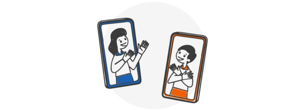 A motion animation showing two people communicating online.