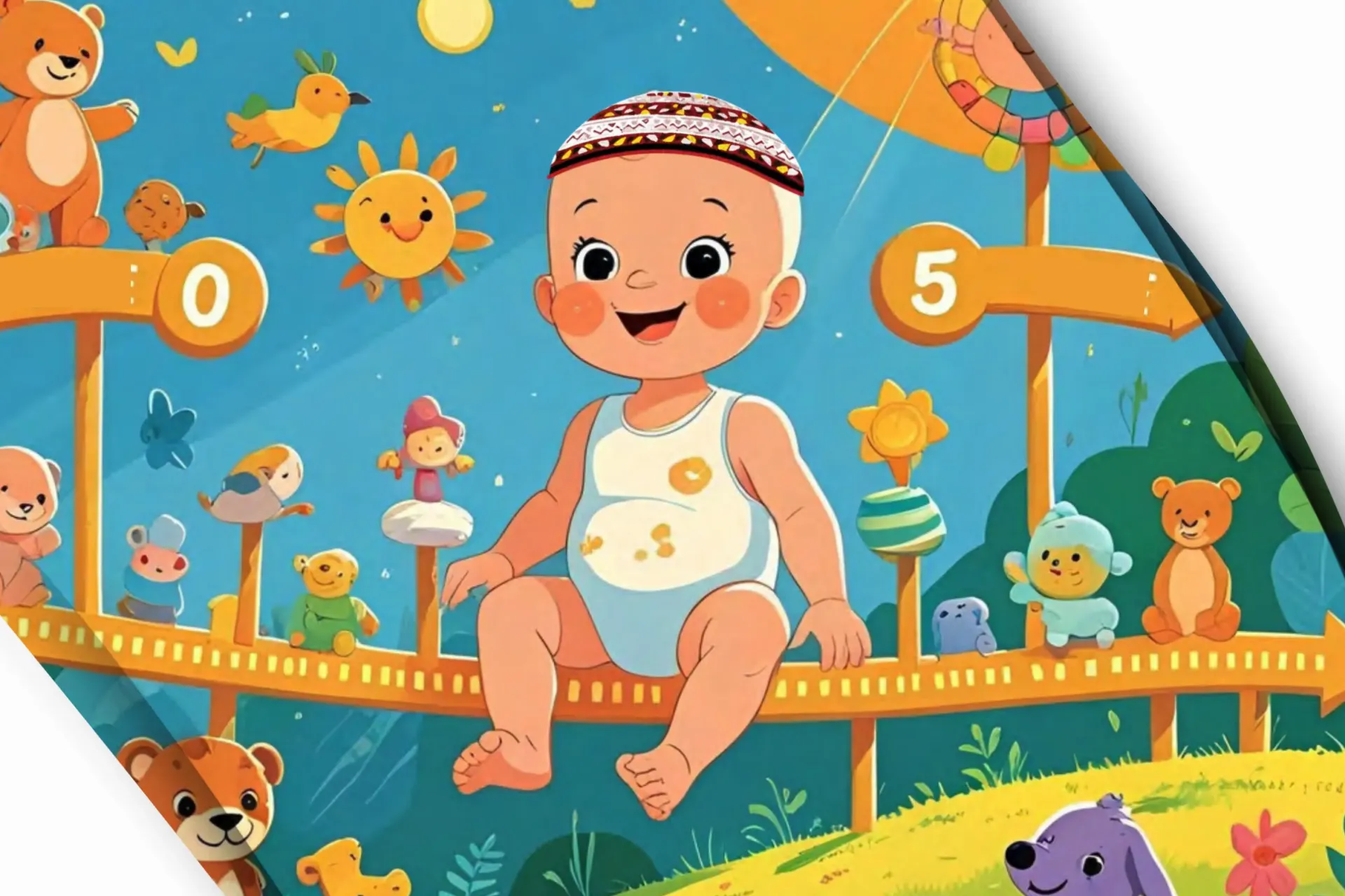 illustration of the child and toys in the background