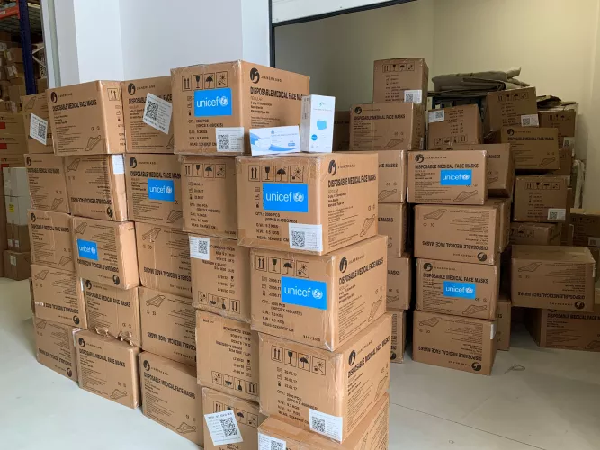 UNICEF delivers surgical masks to support implementation of the Country Preparedness and Response Plan to Acute Infectious Diseases