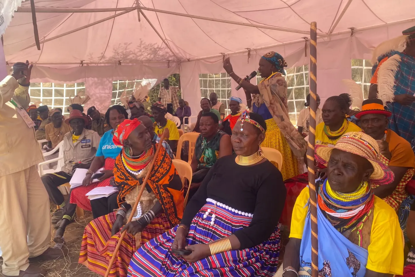 A woman elder speaks during the commemoration of the three-day Karamoja cultural event 
