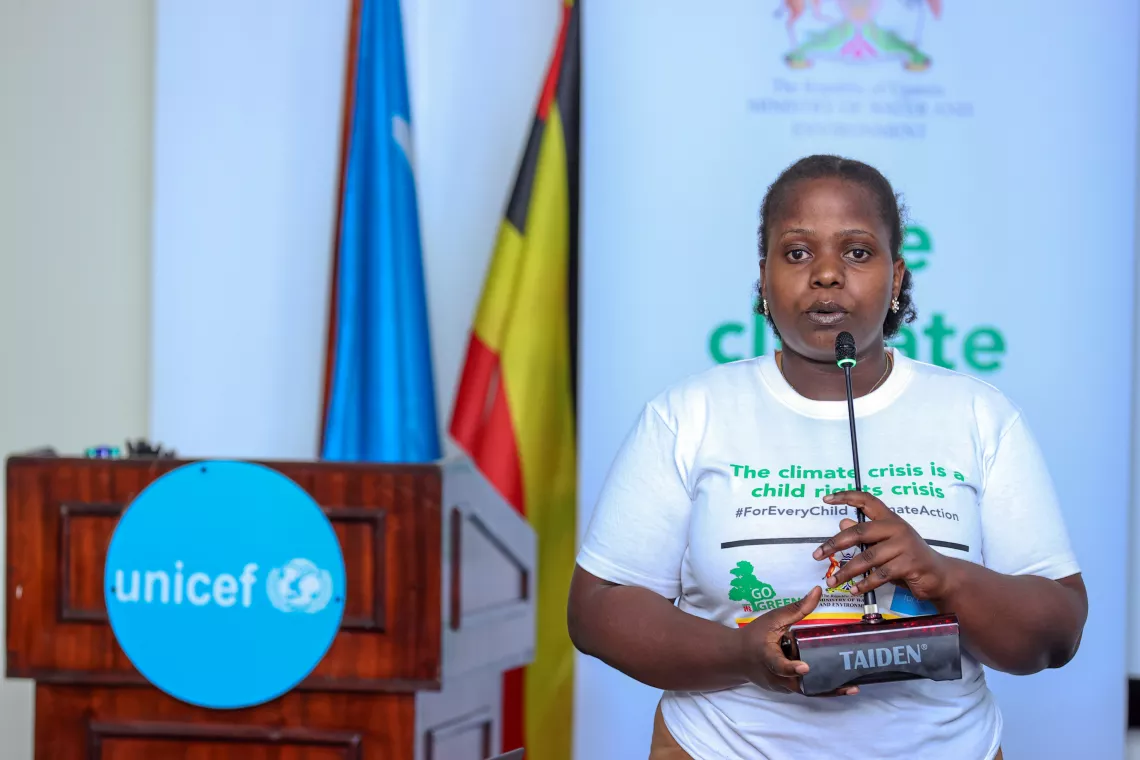 Ethol Amanda Natukunda, a youth climate change activist makes a presentation of her climate smart solution. 