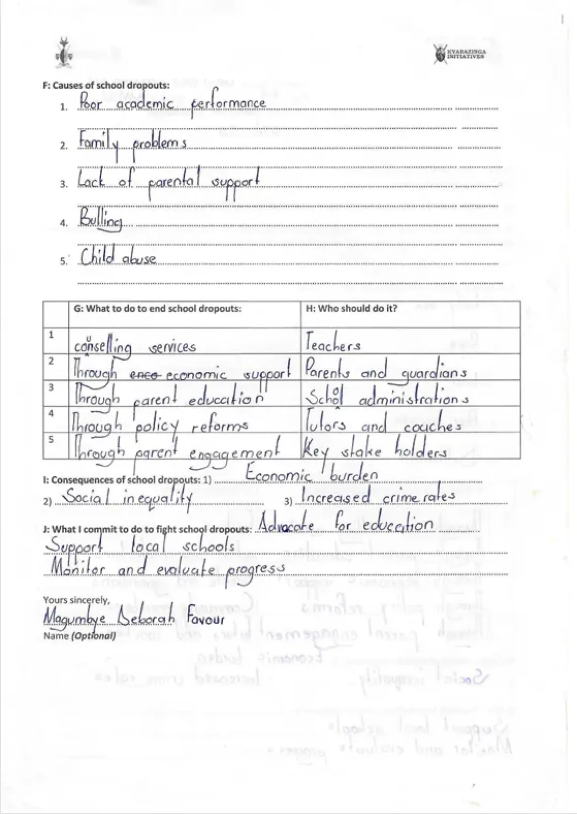 Letter to Kayabazinga