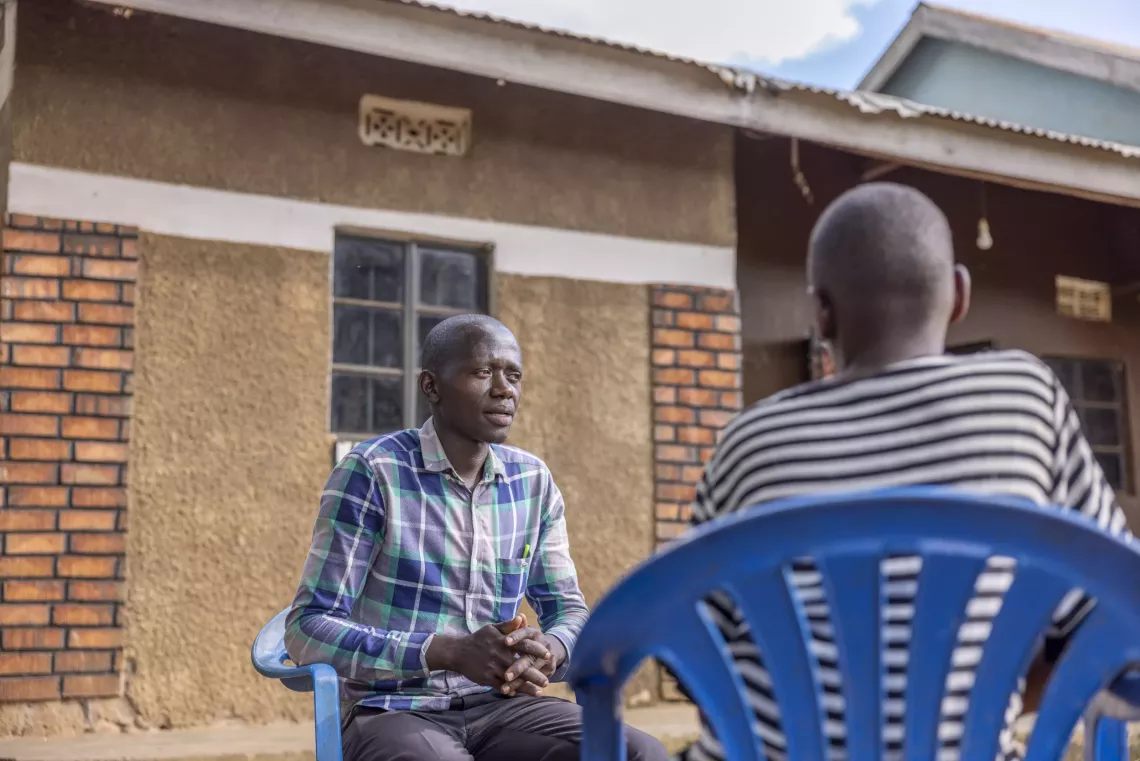 Yonah provides counselling to an adolescent living with HIV in Naluwoli Village, Butansi Sub-county, Kamuli District &ndash; 8 May 2025. 