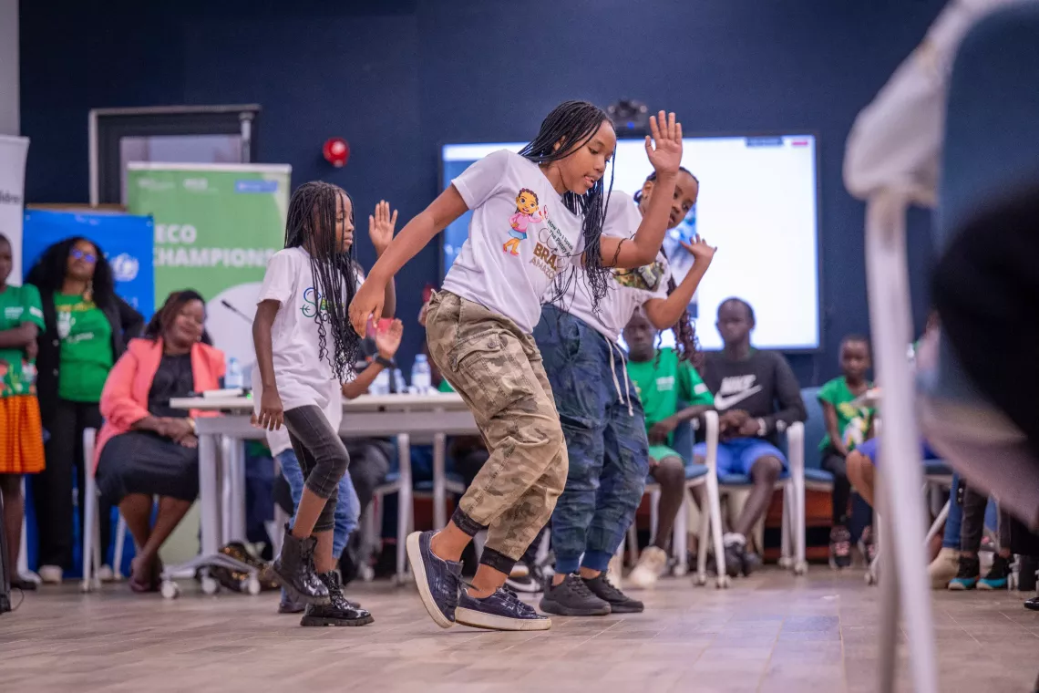 At the climate dialogue organized by UNICEF Uganda, young participants showcased various cultural performances, including traditional dances, as part of the program. 