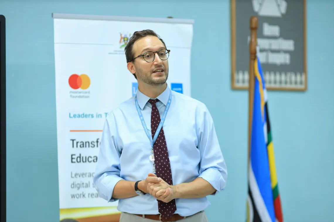 Tillmann L. Guenther, UNICEF Adolescent Development Manager, delivers a presentation during the validation workshop for the Digital Agenda Strategy Costed Implementation Roadmap at a stakeholders&rsquo; meeting in Kampala on March 11, 2026