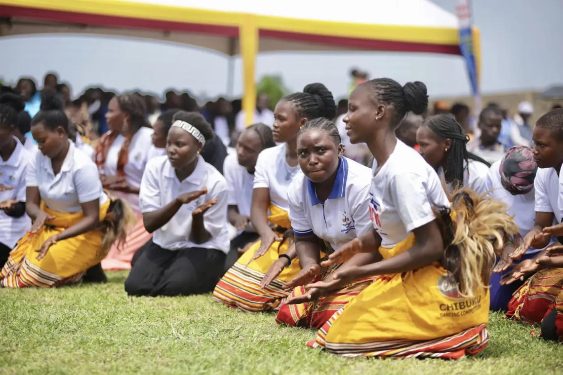 A cultural performance entertains guests during the UNICEF Uganda and Kyabazinga Initiative partnership event at Igenge Palace in Jinja, Uganda, on August 7, 2026. 
