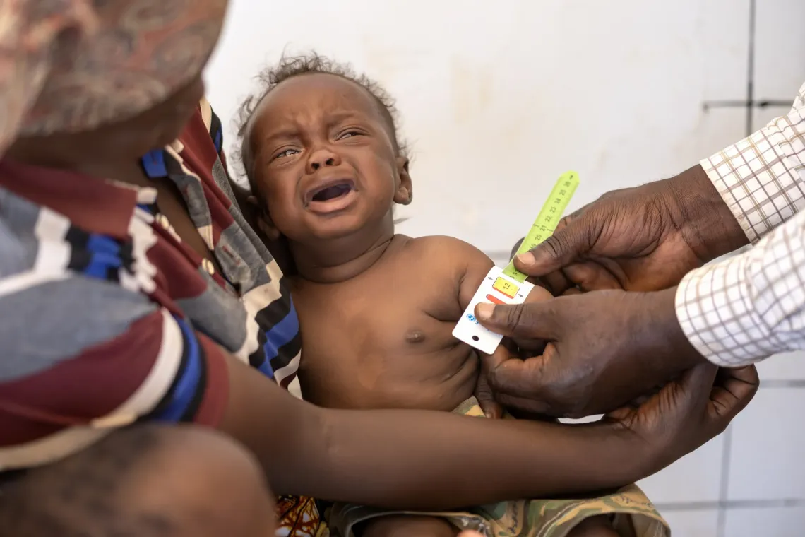 A child undergoes nutrition screening at Nyarugugu Health Centre III in Nakivale Refugee Settlement, Isingiro District, Uganda, on September 8, 2026. Screening helps health workers assess a child&rsquo;s nutritional status and identify those who may need further assessment, treatment or follow-up.