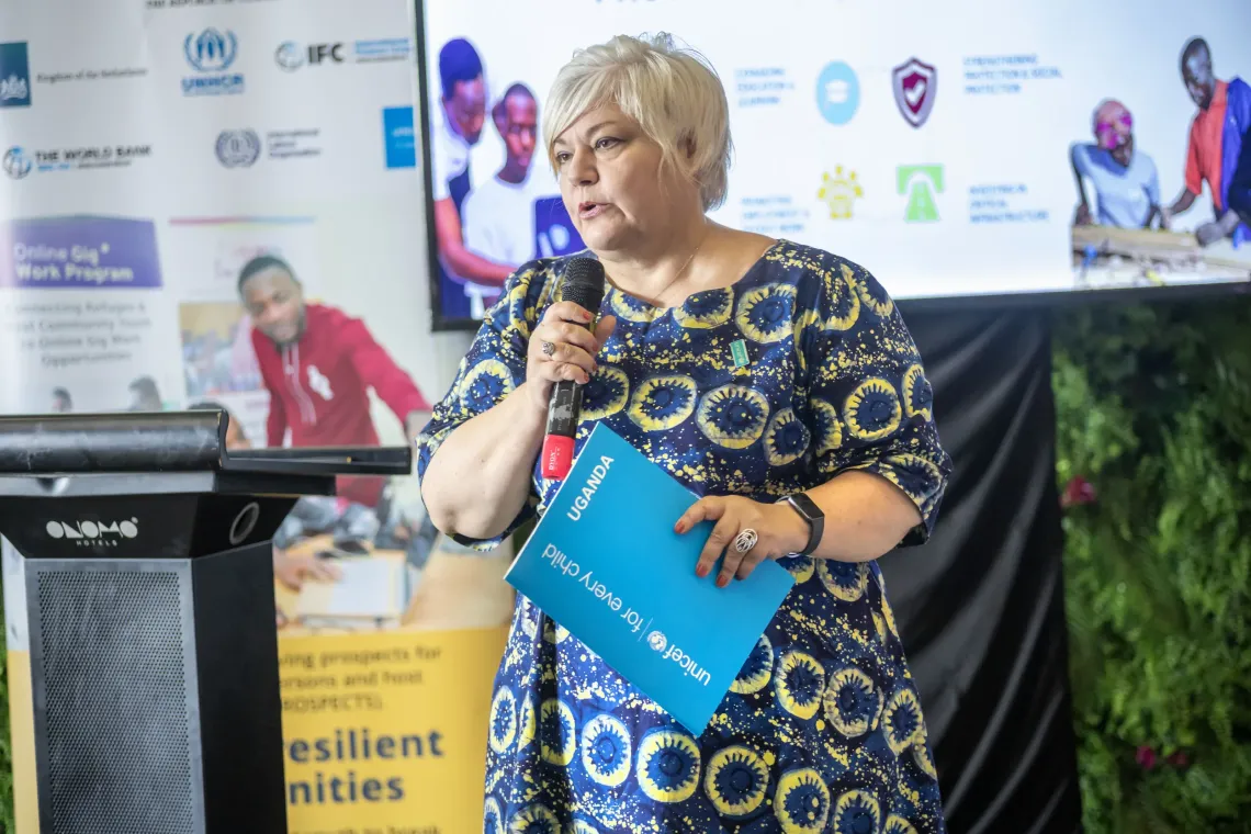 Margarita Tileva, Deputy Representative for Programmes at UNICEF Uganda, delivers remarks during the PROSPECTS Phase 2 Uganda Monitoring, Evaluation and Learning (MEL) Session at Onomo Hotel in Kampala, Uganda, on September 21, 2026. 