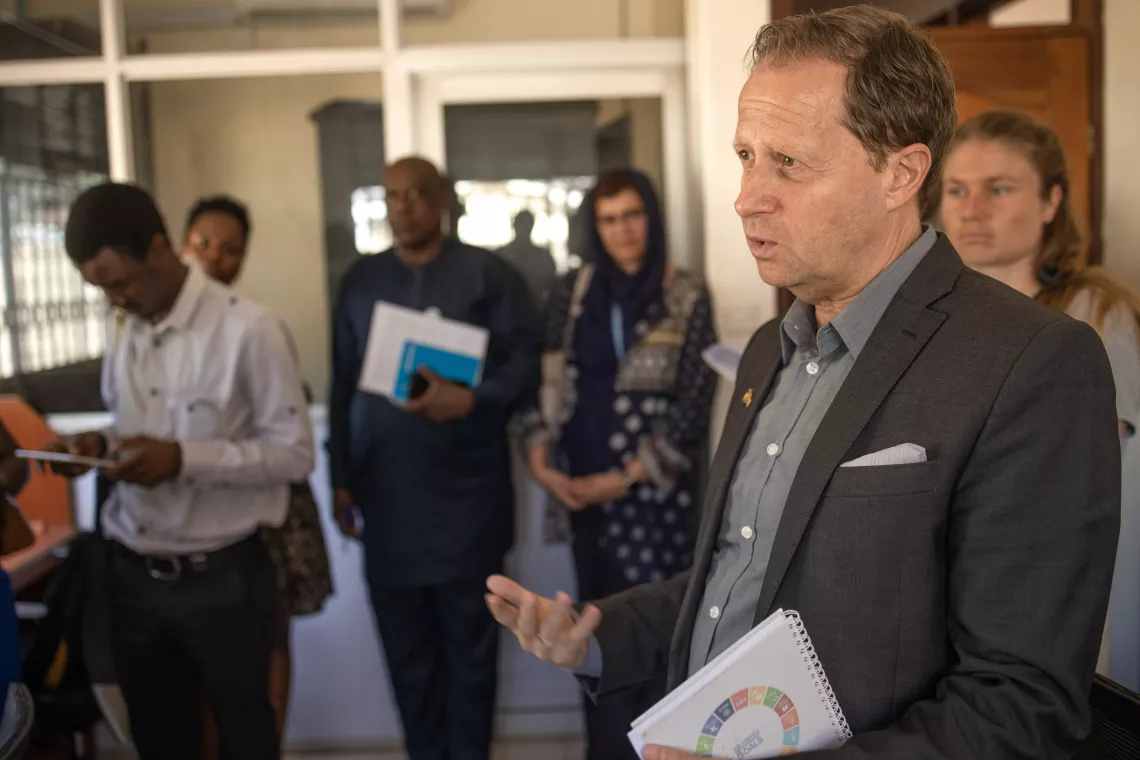 Tomas Lundstr&ouml;m, Deputy Head of Cooperation, Embassy of Sweden during an on-ground visit at the SAUTI-116 Helpline offices in Kireka, Kampala