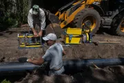 Repair works at the water utility facility.