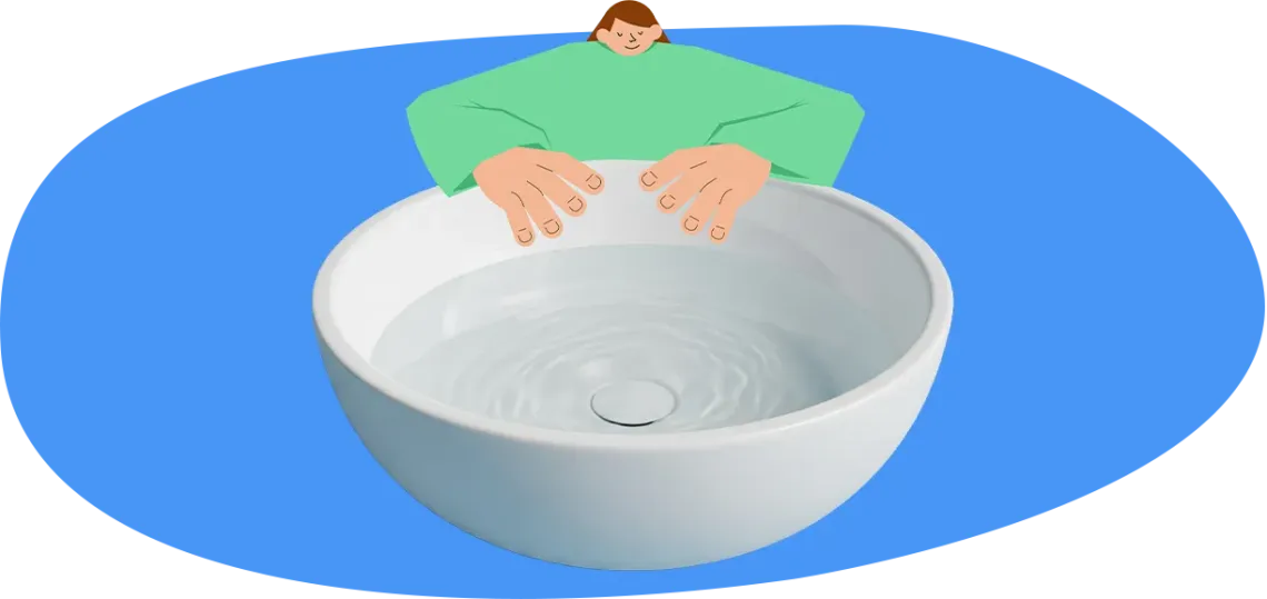 An illustration of a person near a water sink