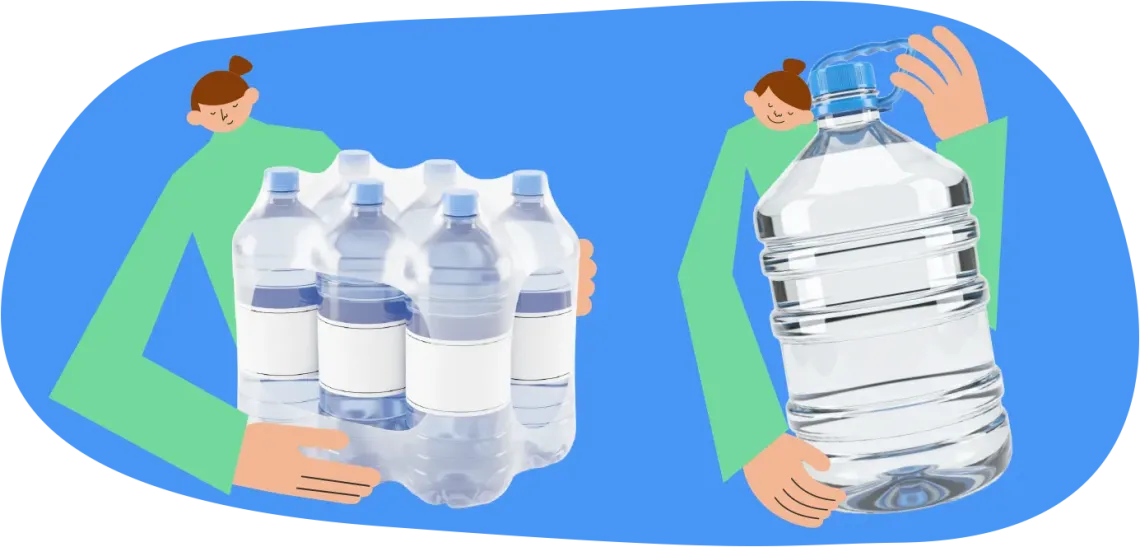 An illustration of two women holding bottles of water