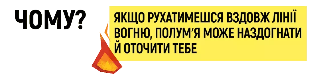 Чому? - Якщо рухатимешся вздовж лінії вогню, полум&rsquo;я може наздогнати й оточити тебе.